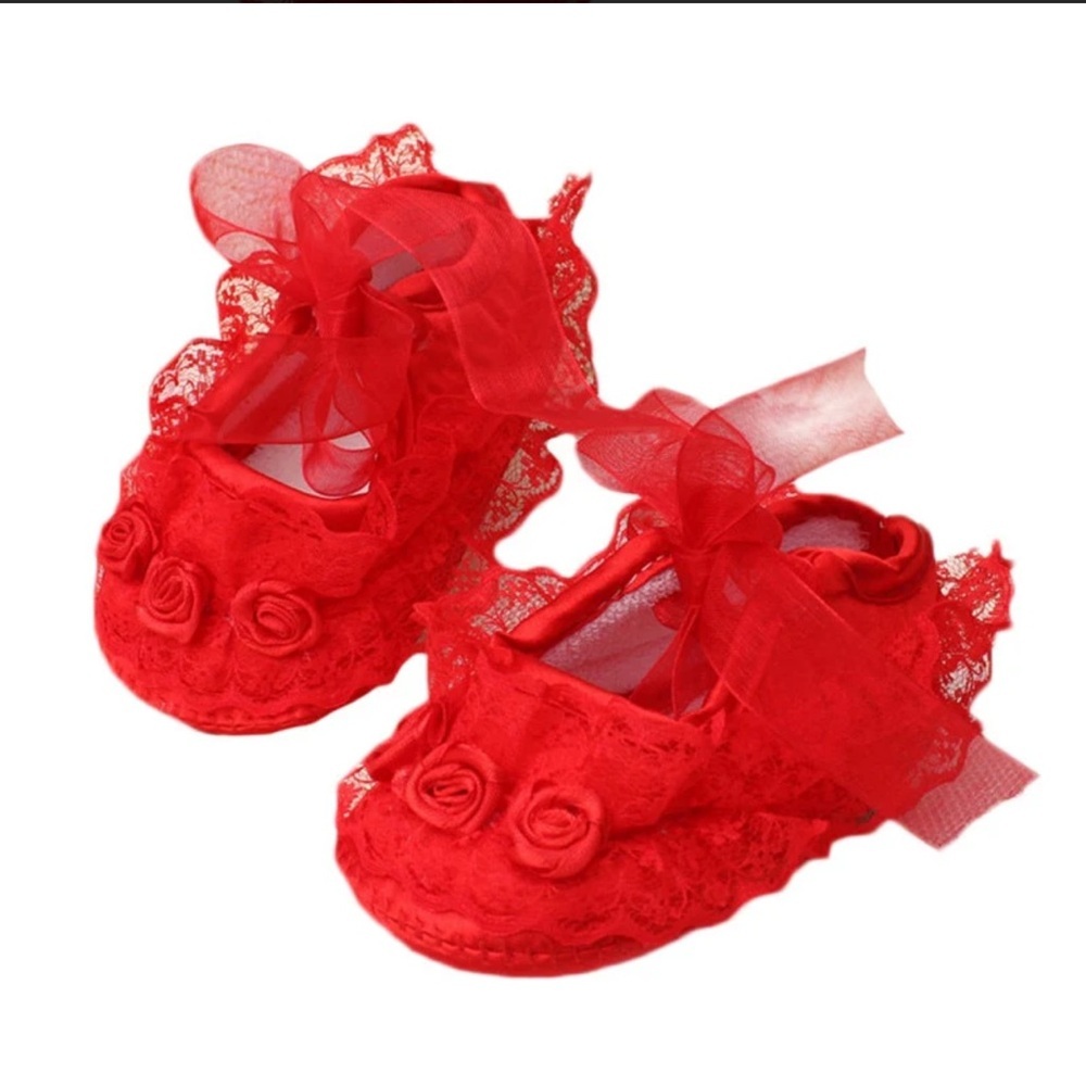 Red Satin Baby Shoes - Picture 5 of 5